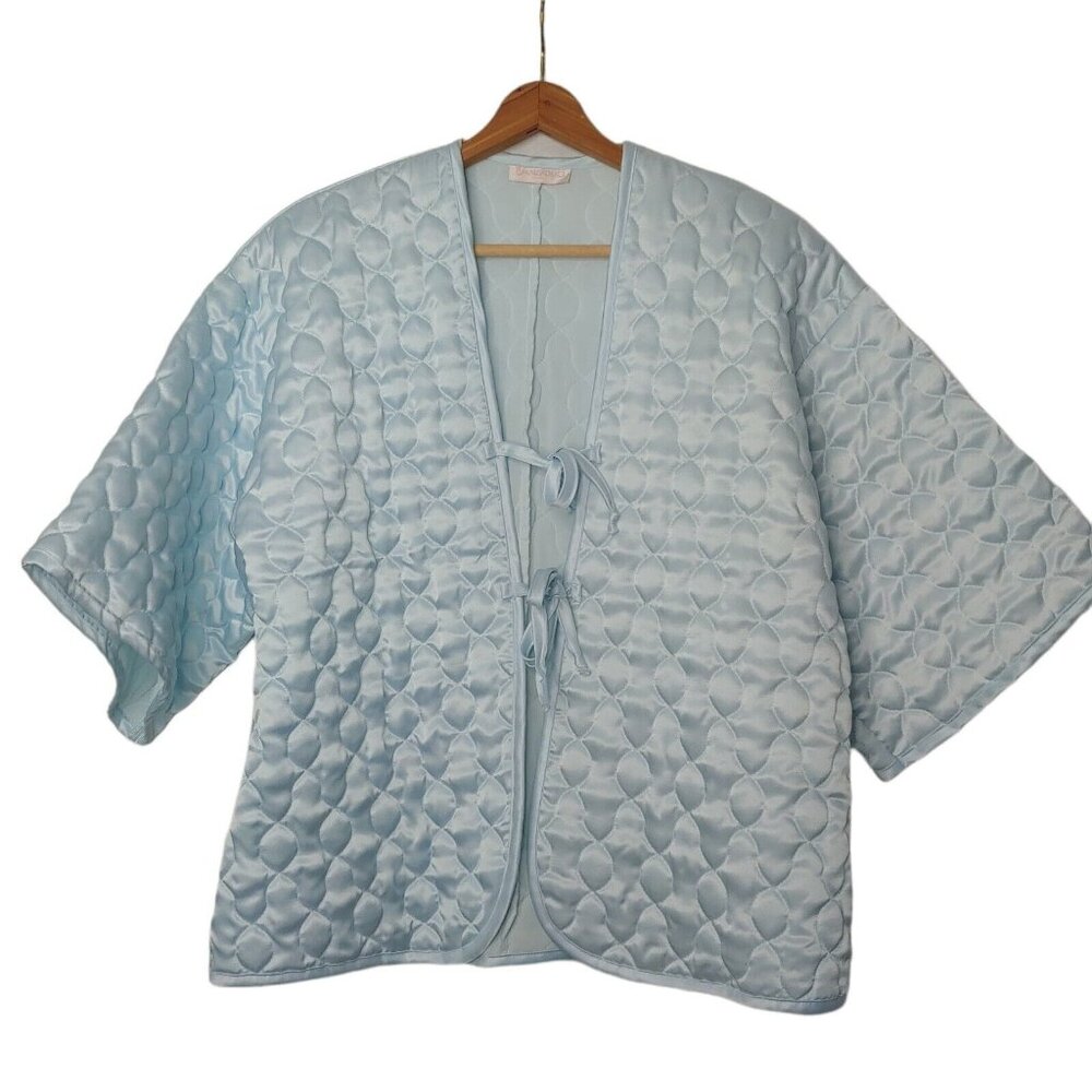 Vintage Sans Souchi Intimates Womens Small Sleep shirt Quilted Blue Tie Front